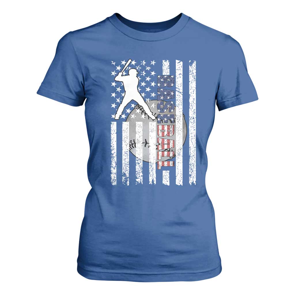Patriotic Baseball Lover T Shirt For Women USA American Flag Gift TS12 Royal Blue Print Your Wear