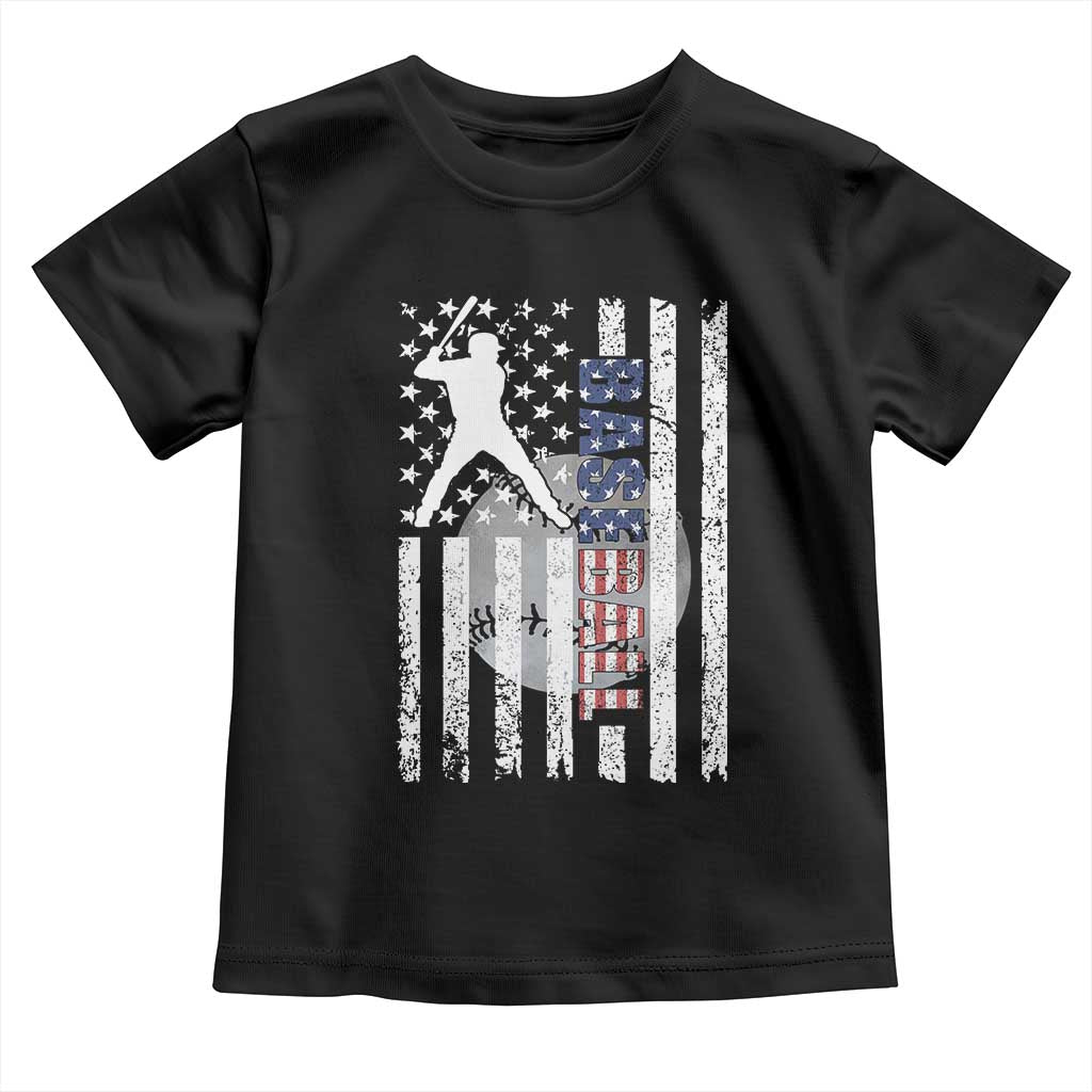 Patriotic Baseball Lover Toddler T Shirt USA American Flag Gift TS12 Black Print Your Wear