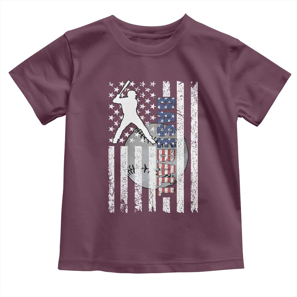 Patriotic Baseball Lover Toddler T Shirt USA American Flag Gift TS12 Maroon Print Your Wear