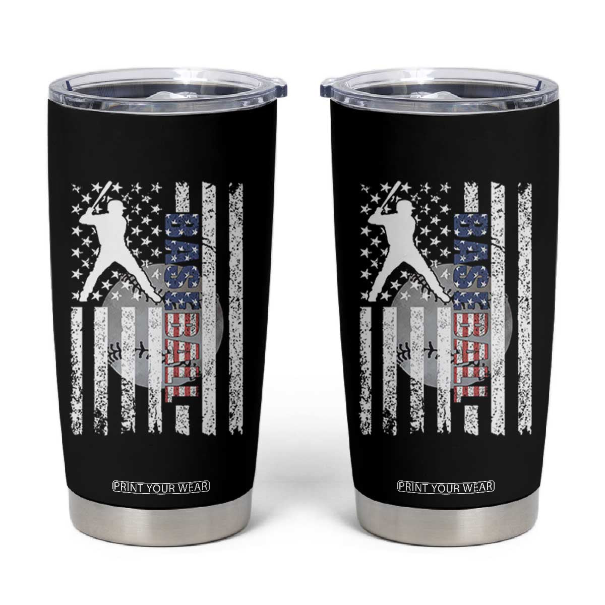 Patriotic Baseball Lover Tumbler Cup USA American Flag Gift TS12 Black Print Your Wear