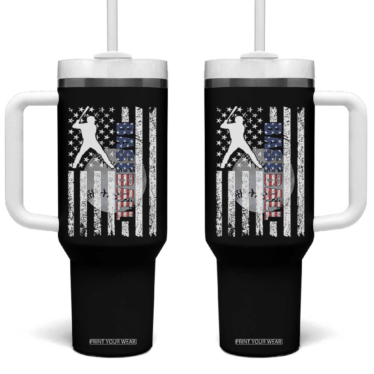 Patriotic Baseball Lover Tumbler With Handle USA American Flag Gift TS12 One Size: 40 oz Black Print Your Wear