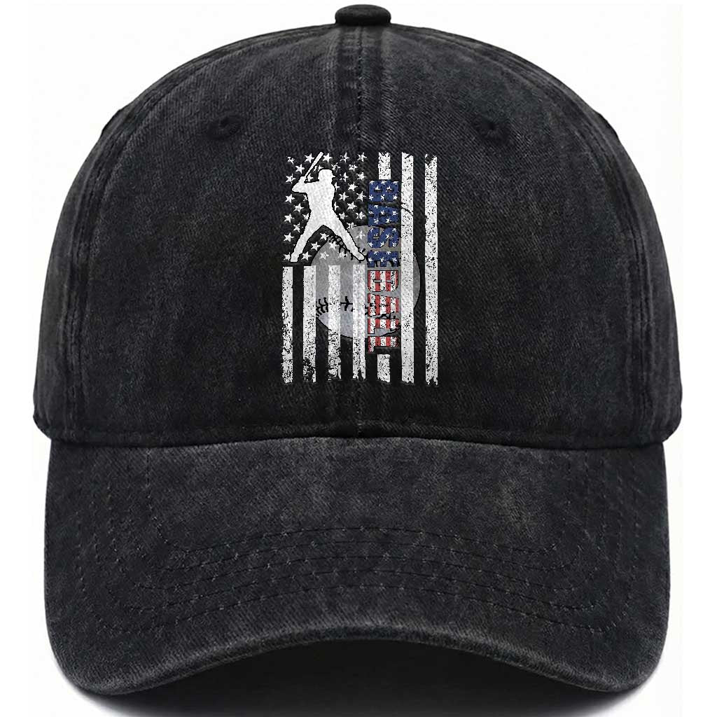 Patriotic Baseball Lover Washed Cotton Baseball Cap USA American Flag Gift TS12 Washed Cap Universal Fit Black Print Your Wear