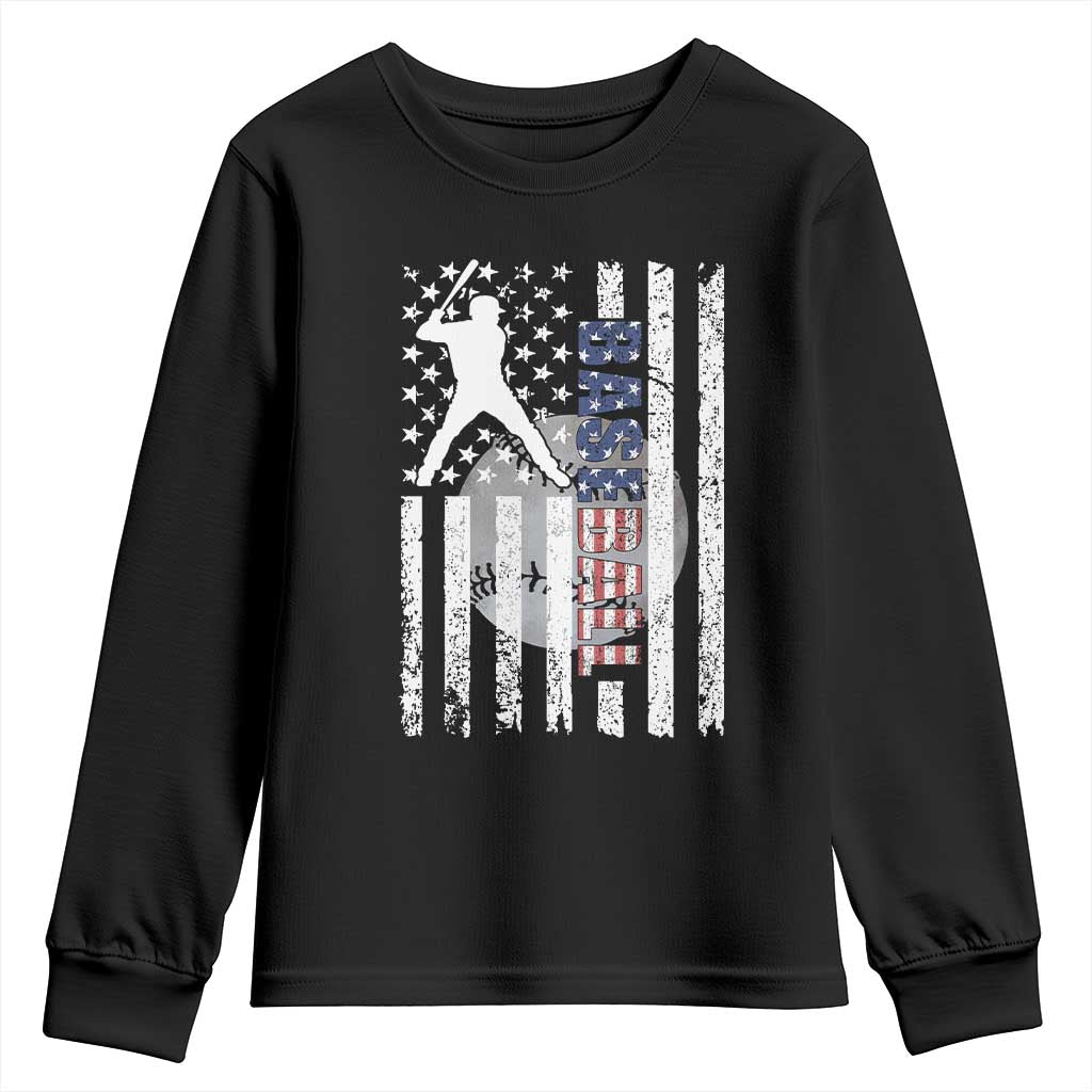 Patriotic Baseball Lover Youth Sweatshirt USA American Flag Gift TS12 Black Print Your Wear