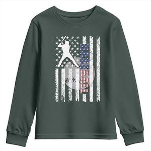 Patriotic Baseball Lover Youth Sweatshirt USA American Flag Gift TS12 Dark Forest Green Print Your Wear