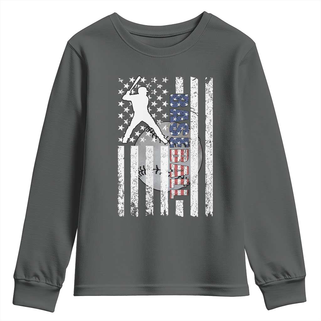 Patriotic Baseball Lover Youth Sweatshirt USA American Flag Gift TS12 Dark Heather Print Your Wear
