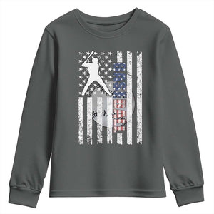 Patriotic Baseball Lover Youth Sweatshirt USA American Flag Gift TS12 Dark Heather Print Your Wear