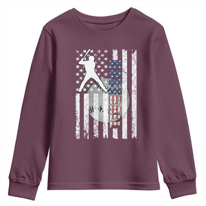 Patriotic Baseball Lover Youth Sweatshirt USA American Flag Gift TS12 Maroon Print Your Wear