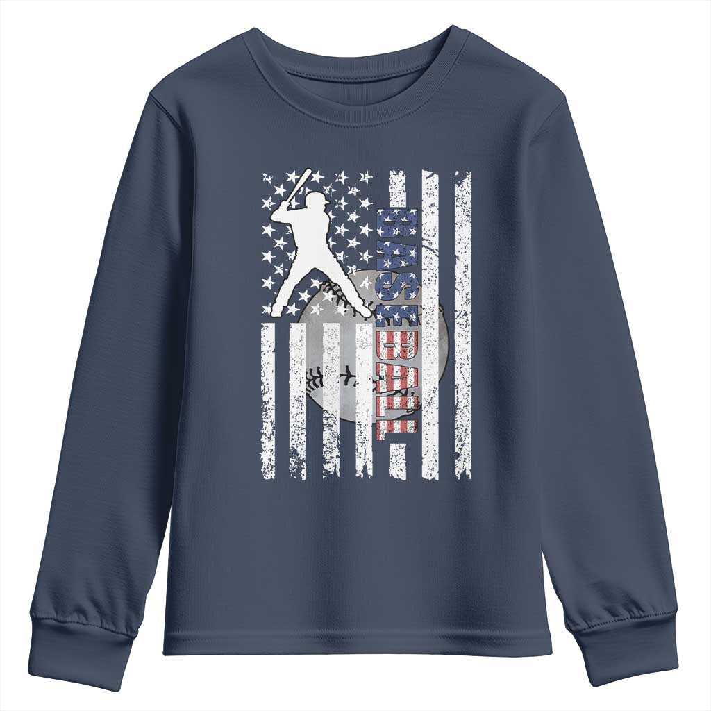 Patriotic Baseball Lover Youth Sweatshirt USA American Flag Gift TS12 Navy Print Your Wear