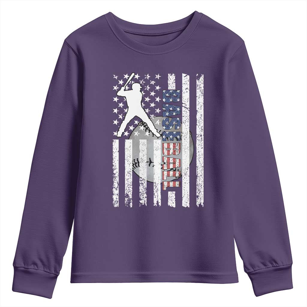 Patriotic Baseball Lover Youth Sweatshirt USA American Flag Gift TS12 Purple Print Your Wear