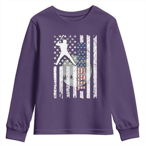 Patriotic Baseball Lover Youth Sweatshirt USA American Flag Gift TS12 Purple Print Your Wear