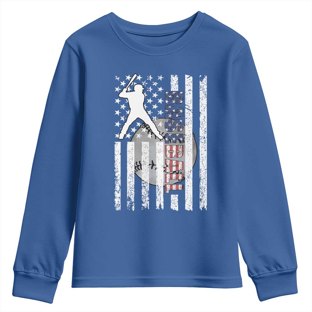 Patriotic Baseball Lover Youth Sweatshirt USA American Flag Gift TS12 Royal Blue Print Your Wear
