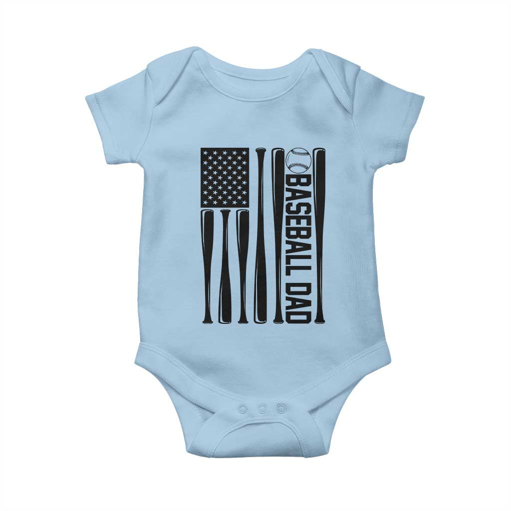 Baseball Dad Patriotic Baby Onesie USA American Flag Gift TS12 Light Blue Print Your Wear
