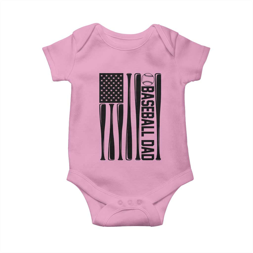 Baseball Dad Patriotic Baby Onesie USA American Flag Gift TS12 Light Pink Print Your Wear