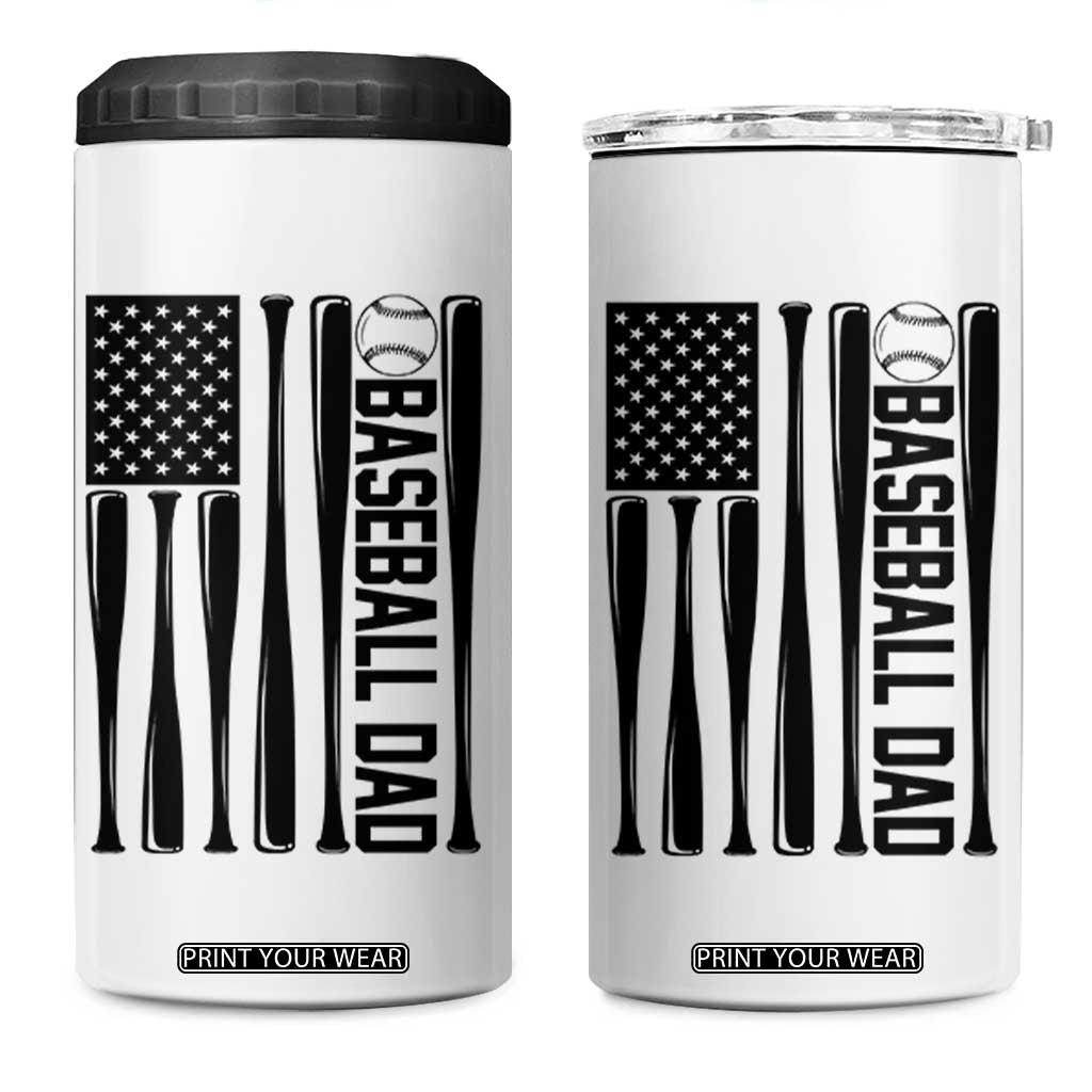 Baseball Dad Patriotic 4 in 1 Can Cooler Tumbler USA American Flag Gift TS12 One Size: 16 oz White Print Your Wear