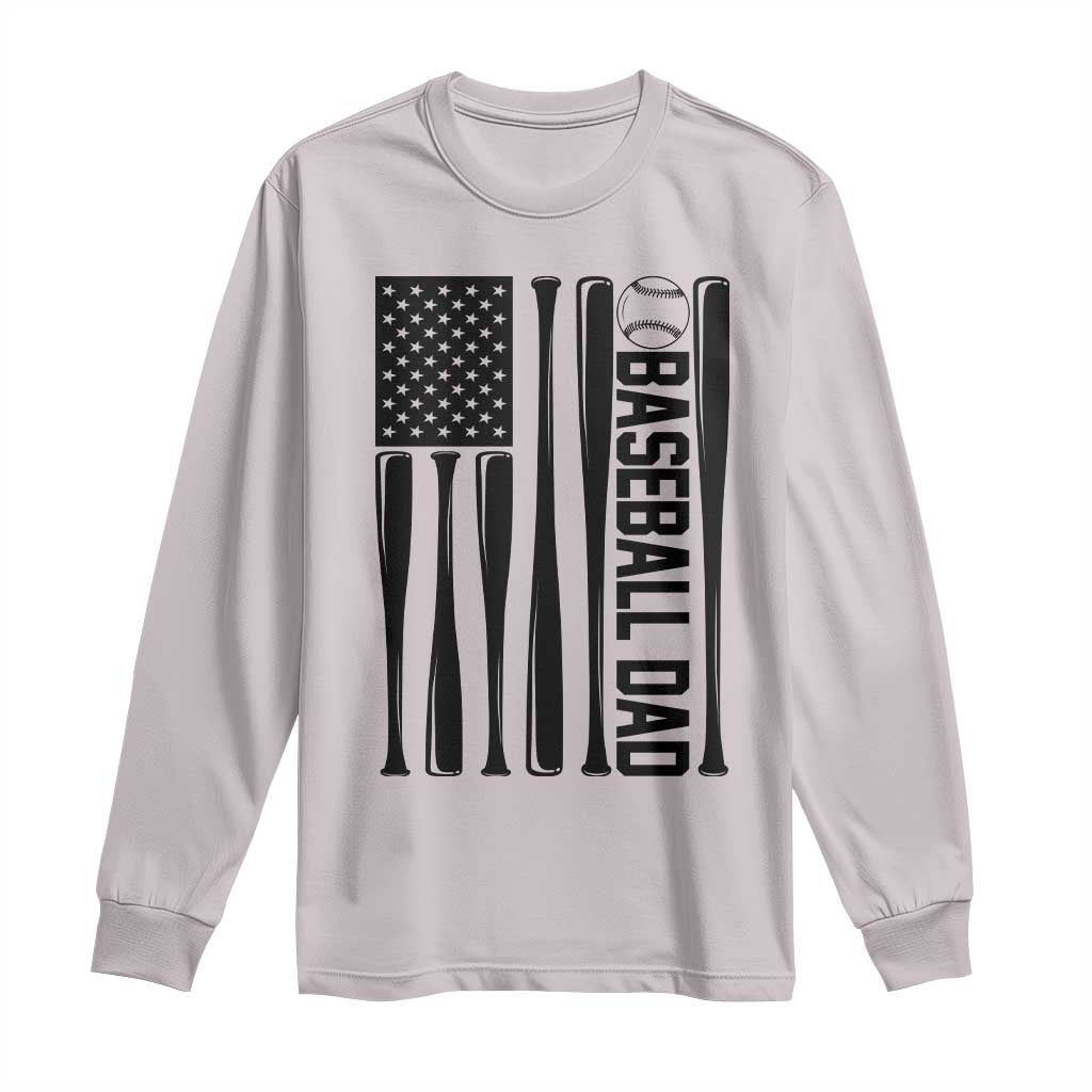 Baseball Dad Patriotic Long Sleeve Shirt USA American Flag Gift TS12 Ice Gray Print Your Wear