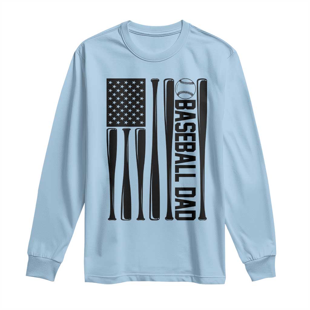 Baseball Dad Patriotic Long Sleeve Shirt USA American Flag Gift TS12 Light Blue Print Your Wear
