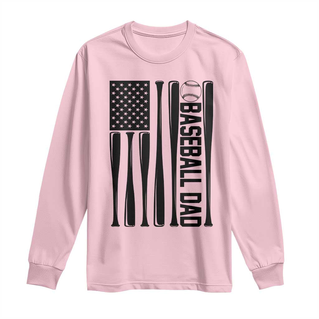 Baseball Dad Patriotic Long Sleeve Shirt USA American Flag Gift TS12 Light Pink Print Your Wear