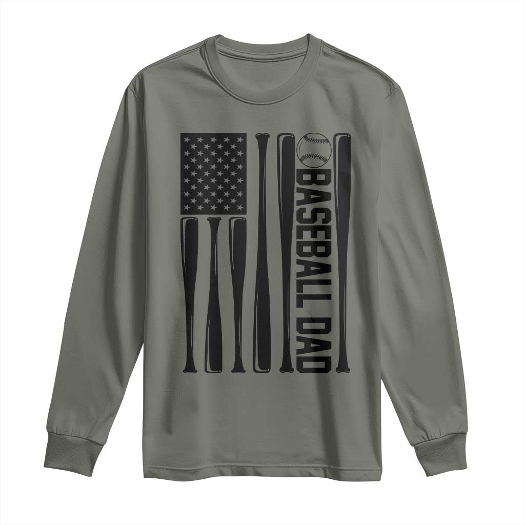 Baseball Dad Patriotic Long Sleeve Shirt USA American Flag Gift TS12 Military Green Print Your Wear