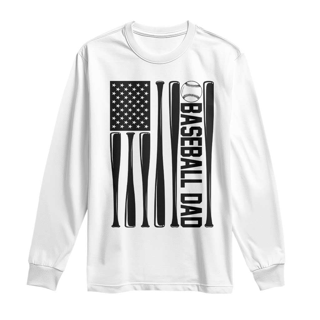 Baseball Dad Patriotic Long Sleeve Shirt USA American Flag Gift TS12 White Print Your Wear