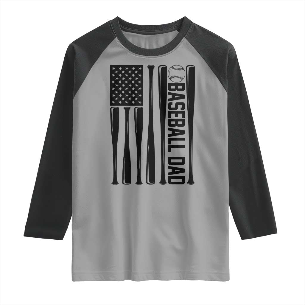 Baseball Dad Patriotic Raglan Shirt USA American Flag Gift TS12 Sport Gray Black Print Your Wear