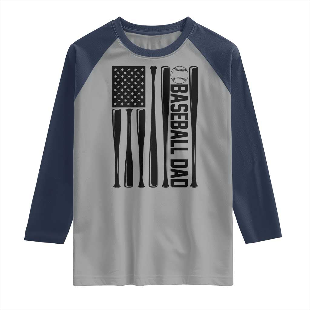 Baseball Dad Patriotic Raglan Shirt USA American Flag Gift TS12 Sport Gray Navy Print Your Wear