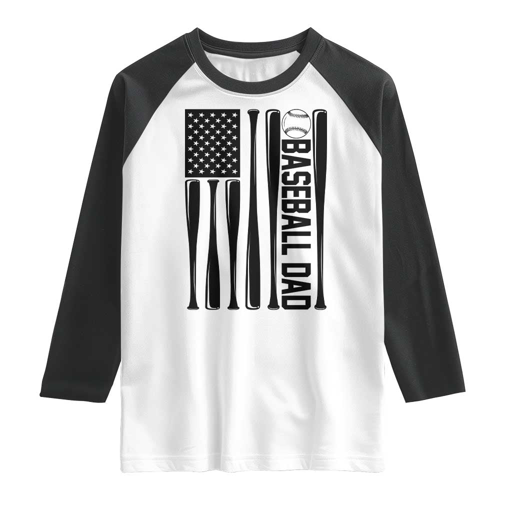Baseball Dad Patriotic Raglan Shirt USA American Flag Gift TS12 White Black Print Your Wear
