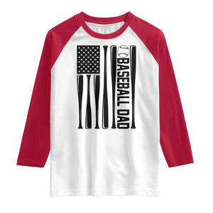 Baseball Dad Patriotic Raglan Shirt USA American Flag Gift TS12 White Red Print Your Wear