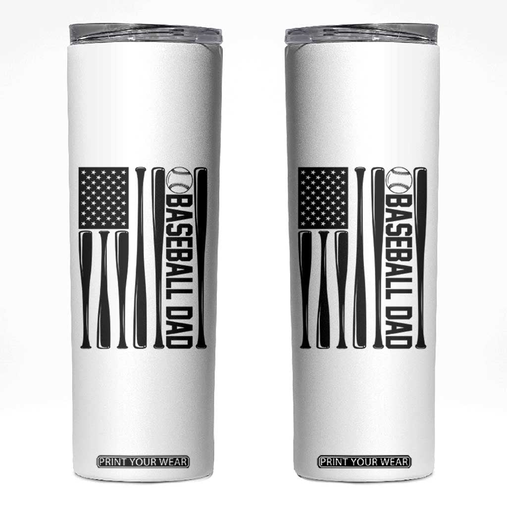 Baseball Dad Patriotic Skinny Tumbler USA American Flag Gift TS12 White Print Your Wear