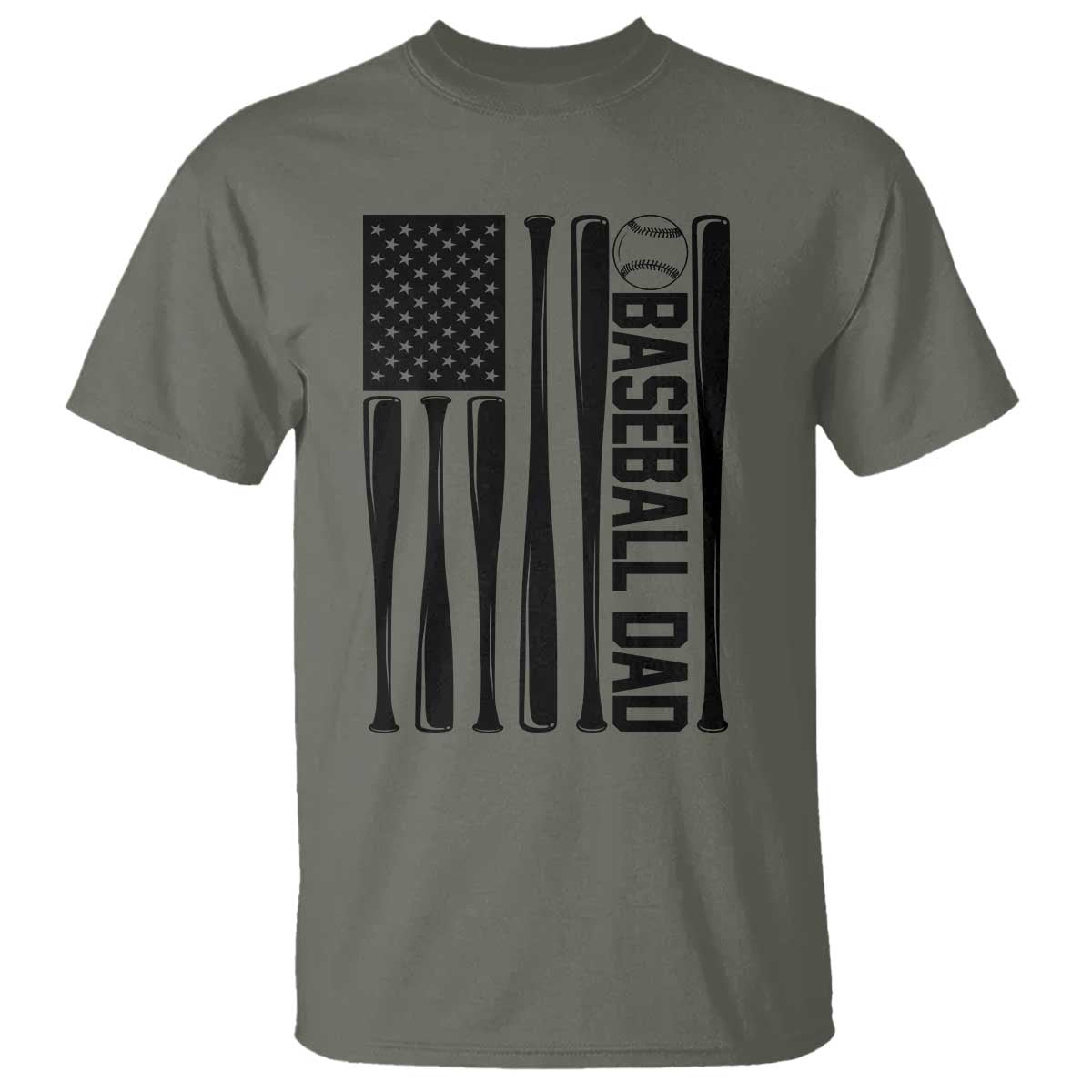 Baseball Dad Patriotic T Shirt USA American Flag Gift TS12 Military Green Print Your Wear