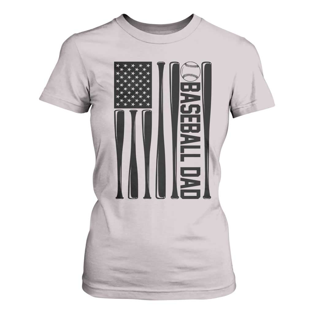 Baseball Dad Patriotic T Shirt For Women USA American Flag Gift TS12 Ice Gray Print Your Wear