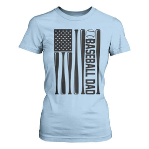 Baseball Dad Patriotic T Shirt For Women USA American Flag Gift TS12 Light Blue Print Your Wear