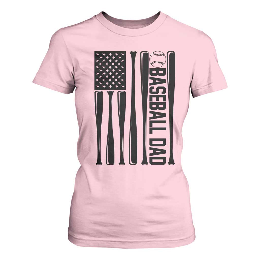 Baseball Dad Patriotic T Shirt For Women USA American Flag Gift TS12 Light Pink Print Your Wear