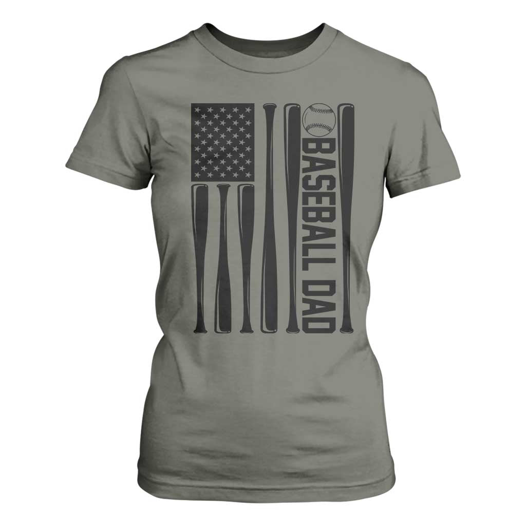 Baseball Dad Patriotic T Shirt For Women USA American Flag Gift TS12 Military Green Print Your Wear