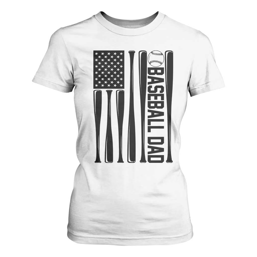 Baseball Dad Patriotic T Shirt For Women USA American Flag Gift TS12 White Print Your Wear