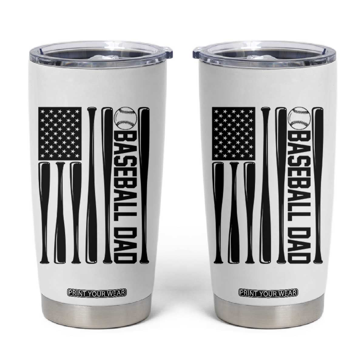 Baseball Dad Patriotic Tumbler Cup USA American Flag Gift TS12 White Print Your Wear