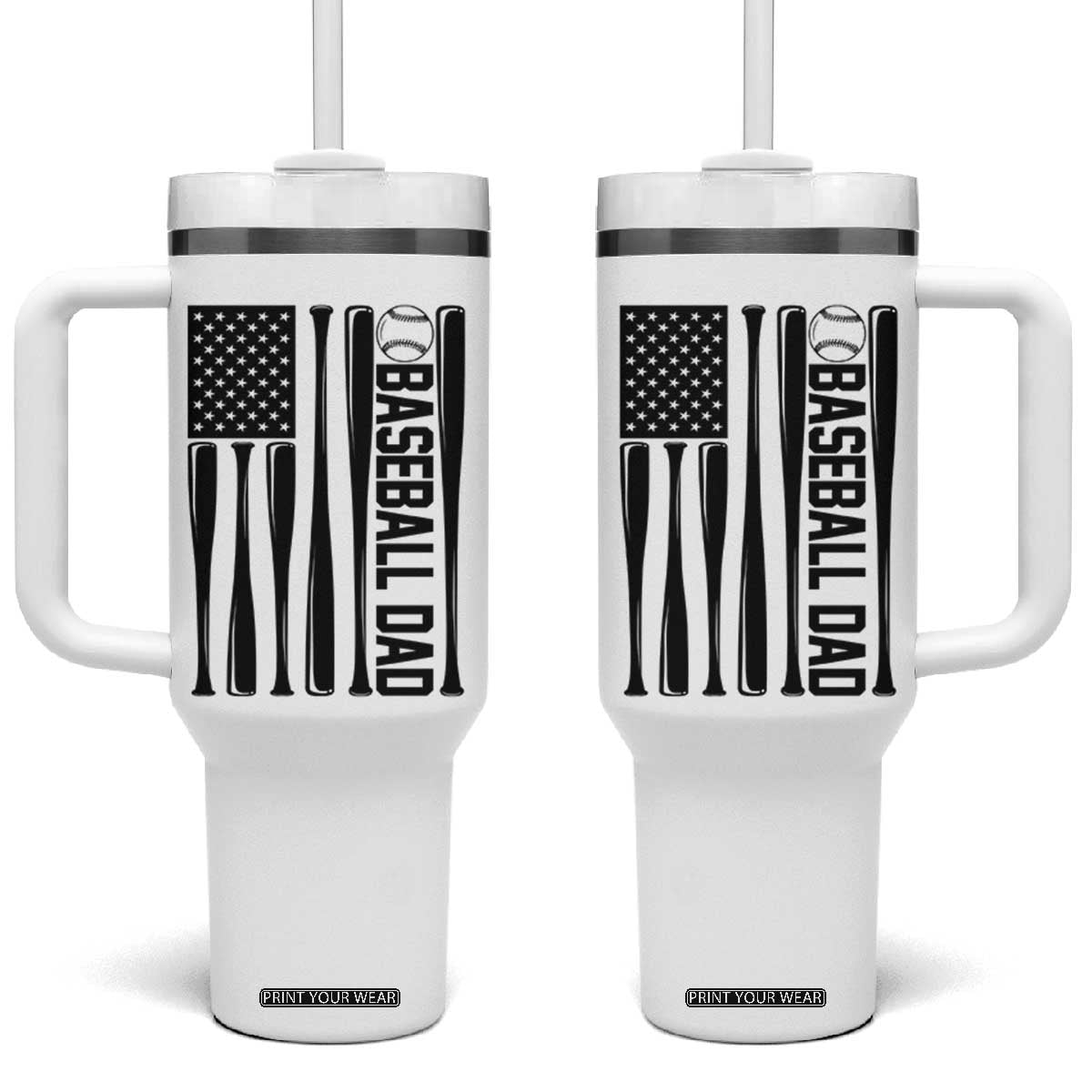 Baseball Dad Patriotic Tumbler With Handle USA American Flag Gift TS12 One Size: 40 oz White Print Your Wear