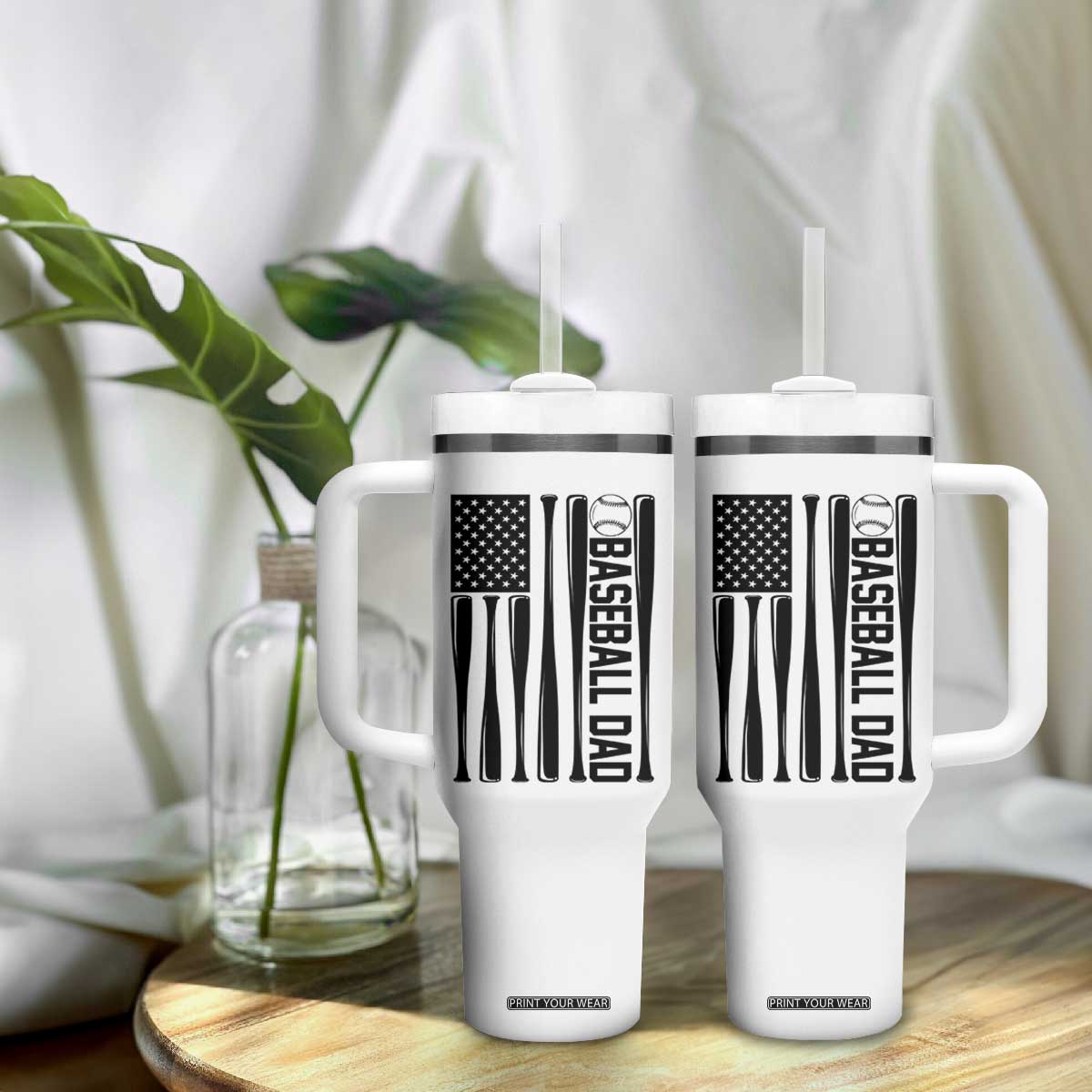 Baseball Dad Patriotic Tumbler With Handle USA American Flag Gift TS12 Print Your Wear