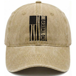 Baseball Dad Patriotic Washed Cotton Baseball Cap USA American Flag Gift TS12 Washed Cap Universal Fit Khaki Print Your Wear