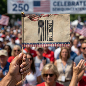 Baseball Dad Patriotic Patriotic Handheld Flag USA American Flag Gift TS12 Vintage 8.2" × 5.5" Rustic Tan Navy Print Your Wear