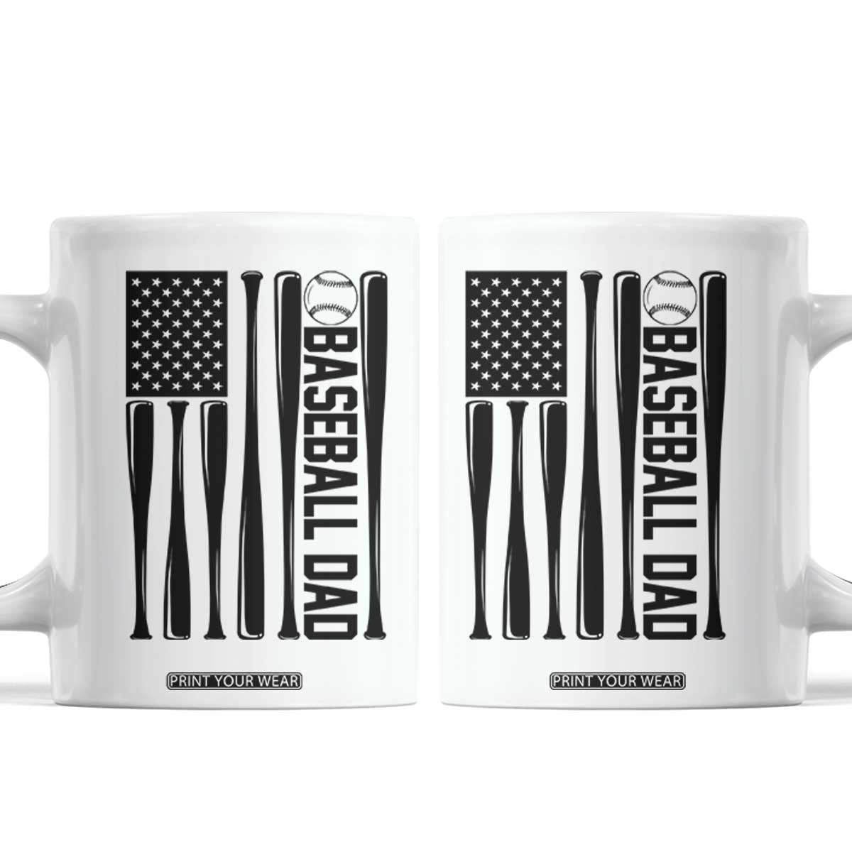 Baseball Dad Patriotic Coffee Mug USA American Flag Gift TS12 White Print Your Wear