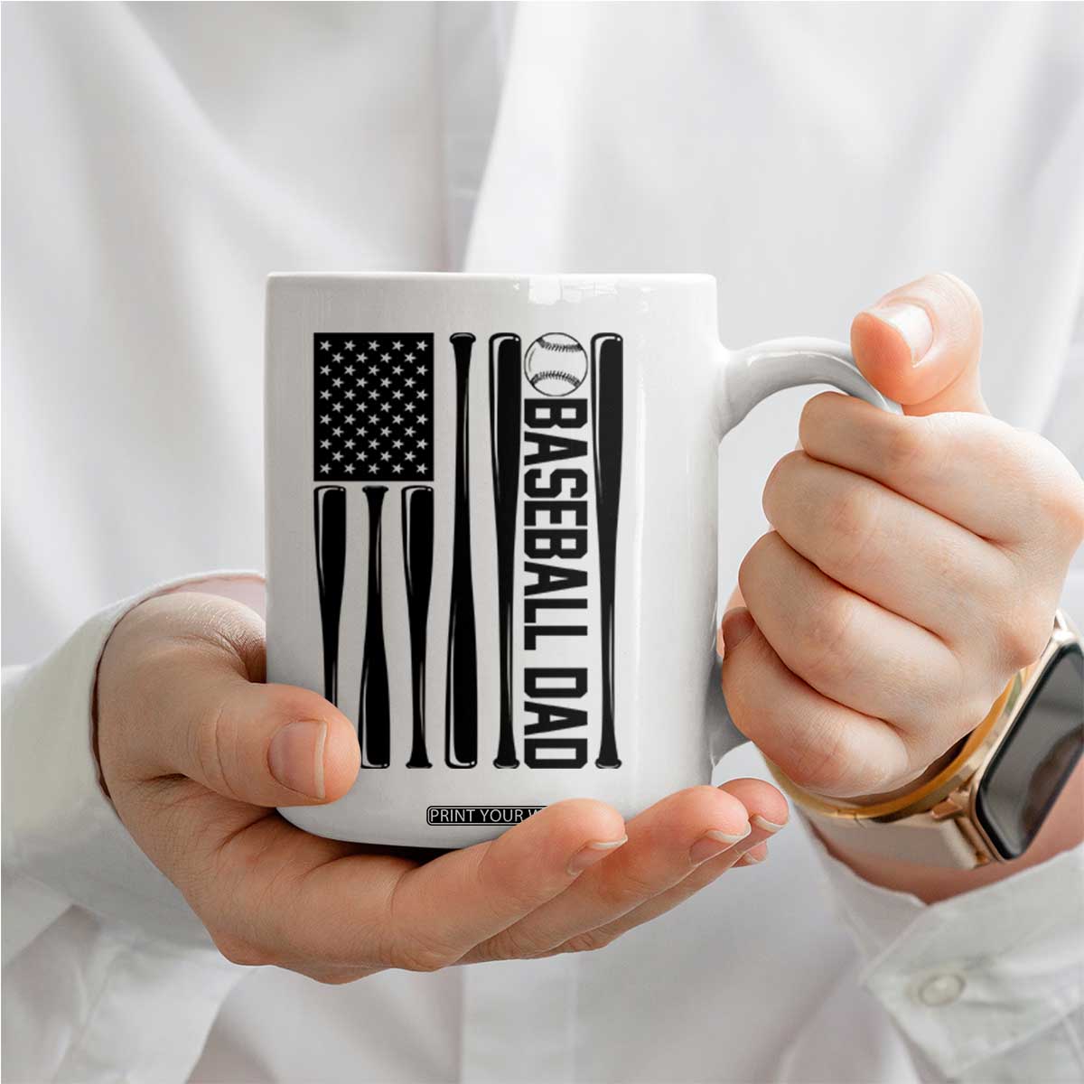 Baseball Dad Patriotic Coffee Mug USA American Flag Gift TS12 Print Your Wear