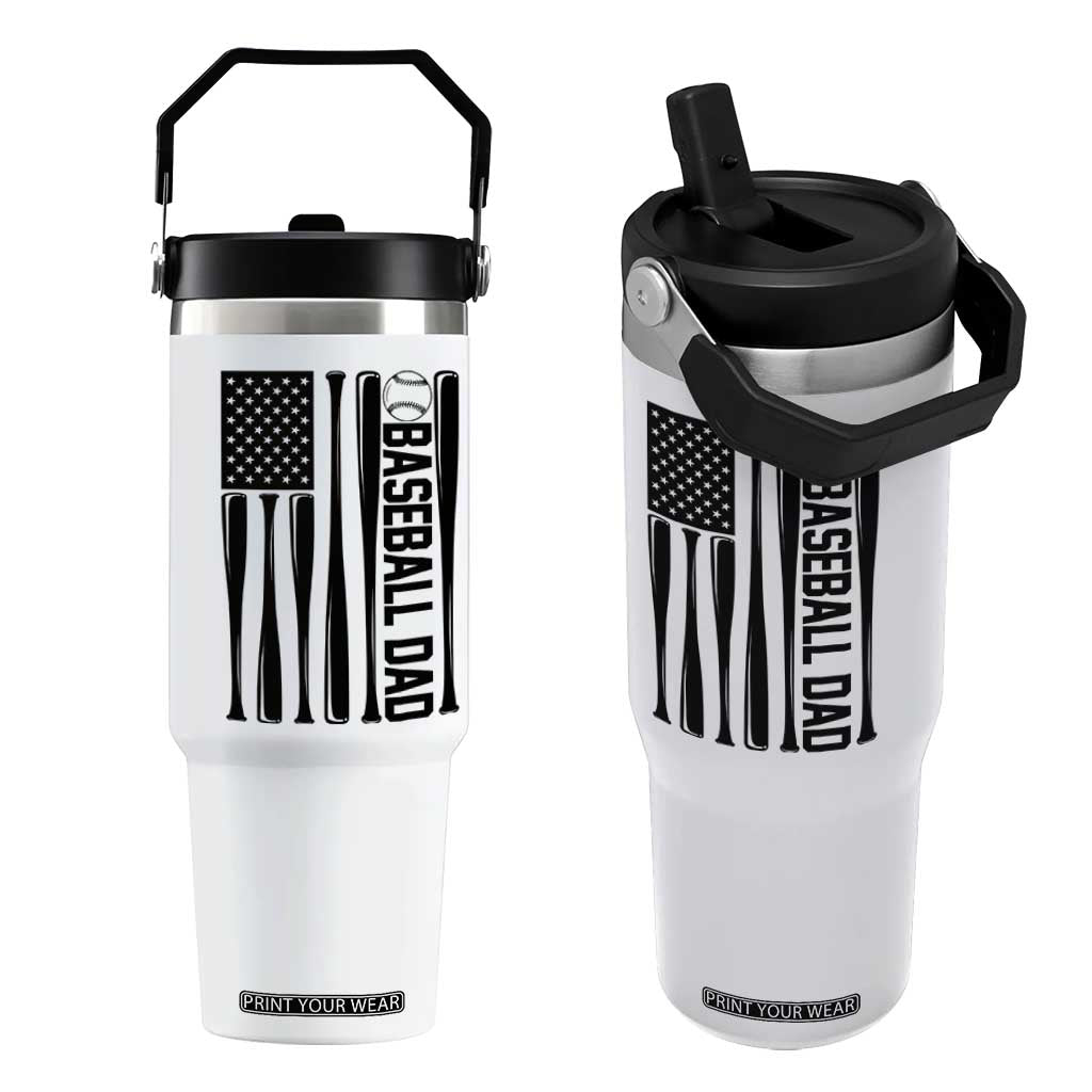 Baseball Dad Patriotic Flip Straw Tumbler USA American Flag Gift TS12 One Size: 30 oz White Print Your Wear