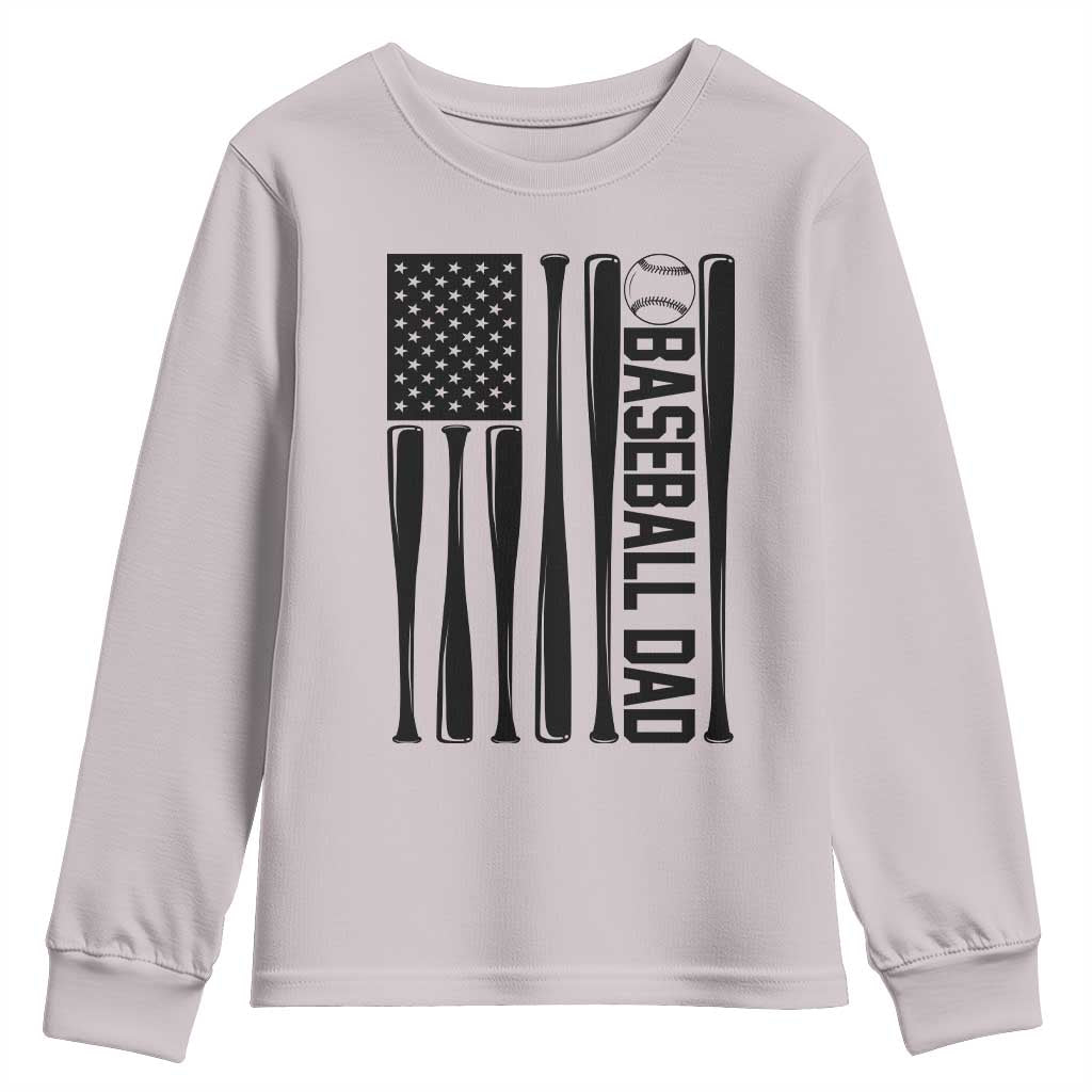 Baseball Dad Patriotic Youth Sweatshirt USA American Flag Gift TS12 Ice Gray Print Your Wear