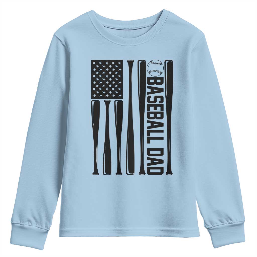 Baseball Dad Patriotic Youth Sweatshirt USA American Flag Gift TS12 Light Blue Print Your Wear