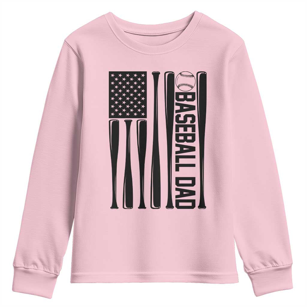 Baseball Dad Patriotic Youth Sweatshirt USA American Flag Gift TS12 Light Pink Print Your Wear