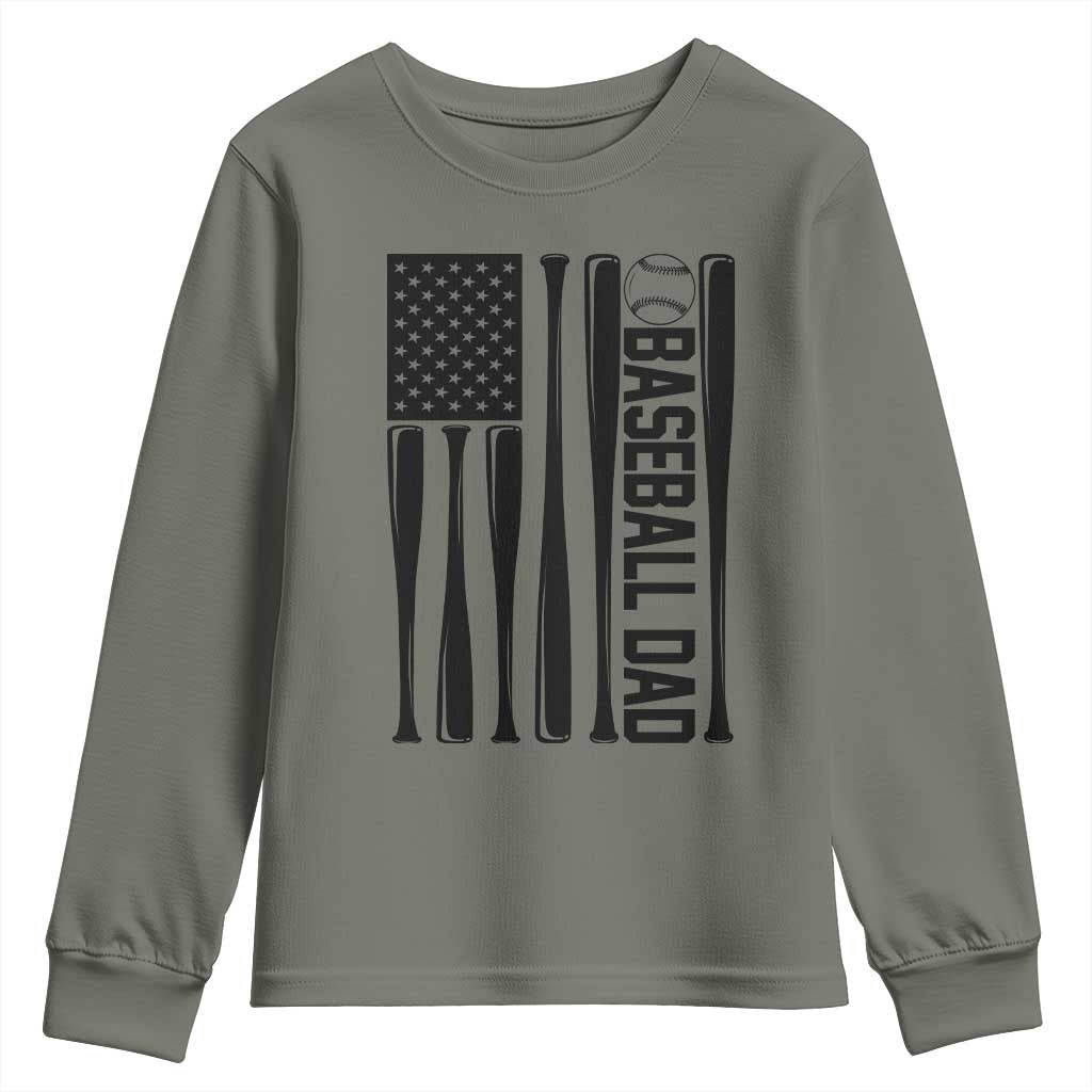 Baseball Dad Patriotic Youth Sweatshirt USA American Flag Gift TS12 Military Green Print Your Wear