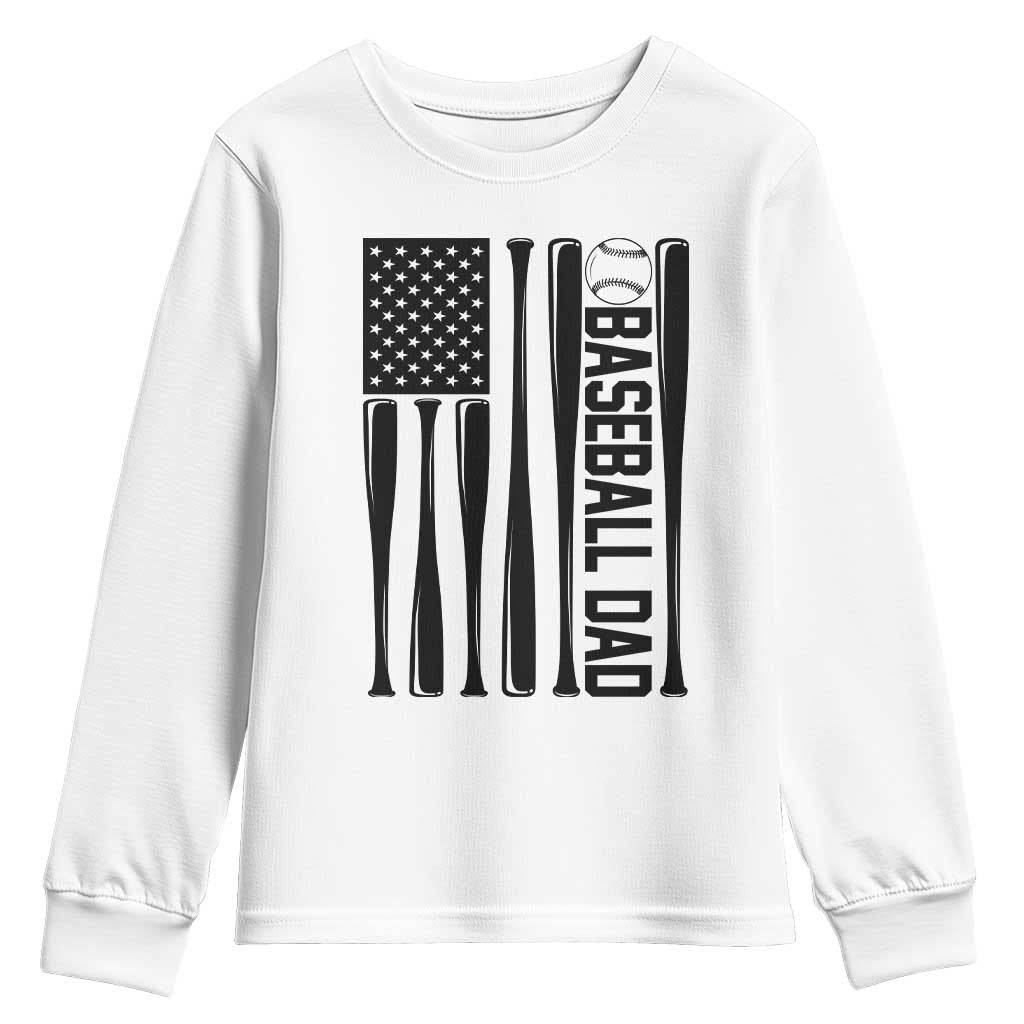 Baseball Dad Patriotic Youth Sweatshirt USA American Flag Gift TS12 White Print Your Wear