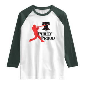 Baseball Lover Raglan Shirt Vintage Liberty Bell Philly Proud TS12 White Dark Forest Green Print Your Wear