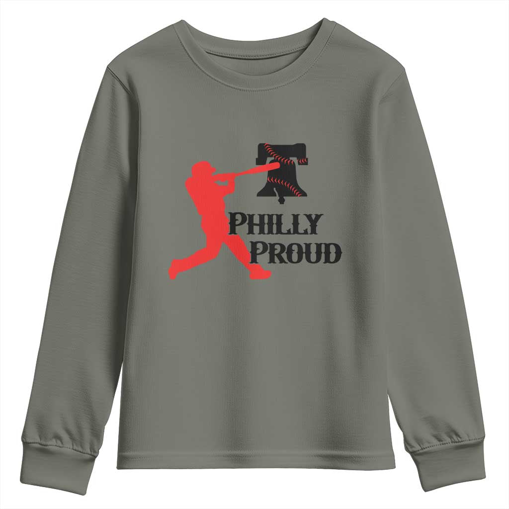 Baseball Lover Youth Sweatshirt Vintage Liberty Bell Philly Proud TS12 Military Green Print Your Wear