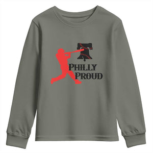 Baseball Lover Youth Sweatshirt Vintage Liberty Bell Philly Proud TS12 Military Green Print Your Wear